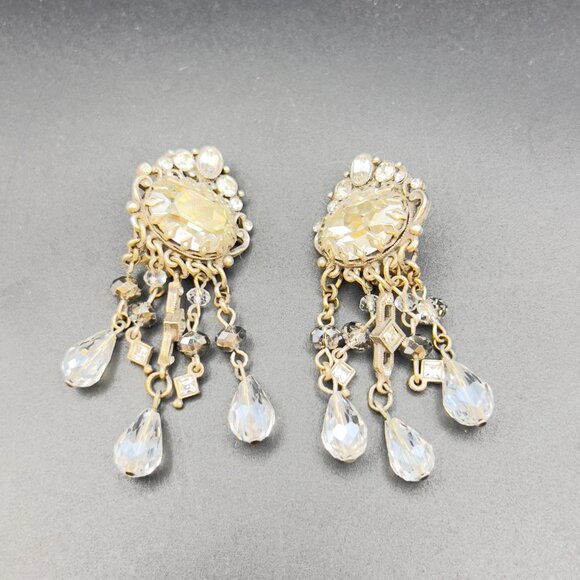 Vintage Art Deco Style Hollywood Glam Crystal Bead Dangle Drop Earrings - Picture 8 of 10